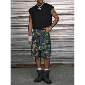 <b>Men's</b> Sleeveless <b>Crop</b> Tank <b>Top</b> With Rhinestone Star Design O-Neck Street Style Jersey Vest Regular Fit Geometric Pattern - Product Image 3