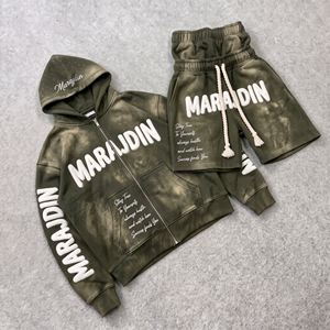 Sun Faded Black Tracksuit Heavyweight Cotton Blank Crop Zip Up Hoodie And Shorts Set Custom High Quality Streetwear <b>Men</b> - Product Image 3