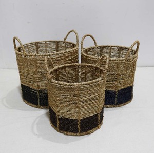 Panier de rangement rond en jonc de mer tressé à la main avec poignées pour cuisine, salle de bain, salon - Product Image 6