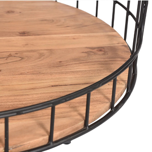 Mesa de Centro Redonda de Mármol Verde con Base de Metal y Madera de Acacia Sólida, Gran Capacidad de Almacenamiento, Diseño Europeo Moderno para Sala de Estar - Product Image 3