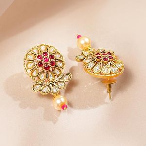Conjunto de Collar y Pendientes de Aleación de Latón Chapado en Oro con Circonitas y Perlas, Joyería Étnica para Mujer, Diseño Floral para Bodas - Product Image 3