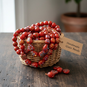 EXCEL EXPORTS - Hilo de Cuentas Decorativas de Vidrio Rojo de 8 Pulgadas | Cuentas de Vidrio Variadas Hechas a Mano para la Fabricación de Joyas y Manualidades - Product Image 5