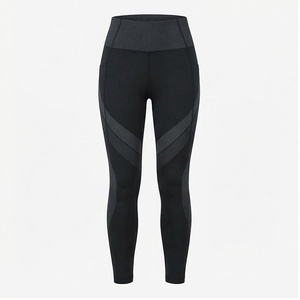 Leggings de yoga taille haute pleine longueur avec bordure contrastante et bande latérale, design sans couture pour femme, noir uni, vêtements de sport - Product Image 1