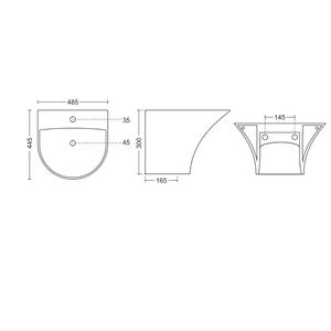 Lavabo rectangular de cerámica avanzado para colgar en la pared, 485x445x300mm, con pedestal de media columna, flotante, para baño, superficie lisa - Product Image 2