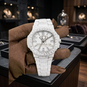 Reloj de Lujo al por Mayor con Diamantes Incrustados para Hombre, Esfera Blanca Personalizada con Números Romanos, Reloj de Cuarzo con Correa de Acero Inoxidable Completamente Adornada - Product Image 4