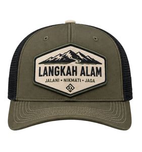 <b>Vintage</b> Indonesia Green And Black Mesh Trucker <b>Cap</b> with Embroidery Mountain Logo Adjustable Unisex for Adventures Outdoor - Product Image 1