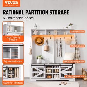 Porte-manteau LED avec banc d'entrée et rangement pour chaussures, banc de 59 pouces de large pour buanderie avec étagères réglables - Product Image 2