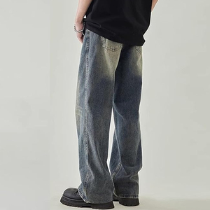 Jean baggy noir délavé pour homme, coupe large, style urbain streetwear, pantalon décontracté - Product Image 4