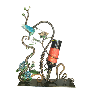 Estante para Vino de Hierro Forjado, Decoración 100% Hecha a Mano con Diseño de Hojas y Flores, Soporte Decorativo para una Sola Botella, Mueble de Lujo Ecológico para el Hogar - Product Image 1