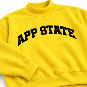 Sweat-shirt col roulé personnalisé jaune App State pour femme, en coton tricoté, manches longues, coupe décontractée, longueur standard, imprimé lettres, pour l'automne - Product Image 2