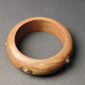 Premium Thick Rounded Wood Bangle with Large Polished Brass <b>Studs</b> - Chunky Statement Wooden Jewelry - Handmade Sustainable - Product Image 3