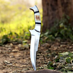 Cuchillo de caza de acero inoxidable forjado a mano con mango de hueso de camello y espiga completa - Product Image 2