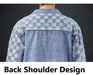 Veste en jean pour homme de haute qualité, design patchwork sur les épaules, coton délavé, style décontracté automne, coupe classique - Product Image 4