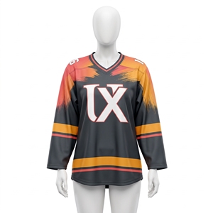Camiseta de Hockey Unisex Personalizada, Corte Ajustado, Sublimada, con Nombre y Número del Equipo, Cuello en V, Paneles de Malla Ventilada, Manga Larga - Product Image 1