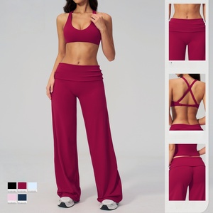Conjunto de Yoga de 2 Piezas para Mujer, Ecológico, Transpirable, de Secado Rápido, Cintura Alta, Diseño Sólido, Holgado, para Ejercicio - Product Image 3