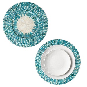 Mother Of Pearl Inlay Wood Charger <b>Plates</b> For Display Handcrafted Sea Shell Mosaic Round <b>Decorative</b> <b>Plate</b> For Party Dining Table - Product Image 6