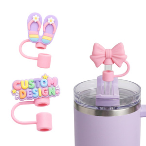 Custom Cute Food-Grade Silicone Straw Topper 2D/3D Dustproof Cup Charm for Reusable Straws Tumbler <b>Accessories</b> - Product Image 1