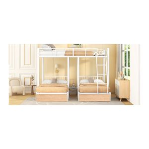 Letto a castello triplo in metallo bianco con cassetti e sponde di protezione, modello Overlook - Product Image 5
