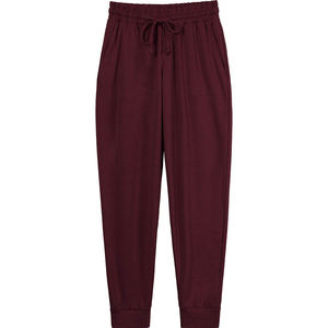 Women's Solid Color High Waist Drawstring <b>Harem</b> Pants Loose Fit Ankle-Length Casual Autumn Style Knitted Cotton Pants - Product Image 1