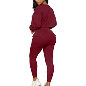 Conjunto de 2 piezas de top corto y joggers de encaje sólido con botones y capucha para mujer, estilo streetwear. - Product Image 4