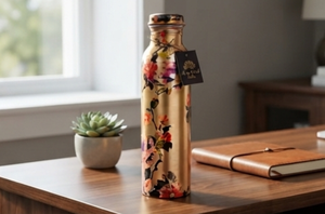 Vibrant Floral Art Copper Water <b>Bottle</b> Leakproof Modern Minimalist Style Ideal For <b>Travel</b> Gym Yoga Office And Gifts - Product Image 3