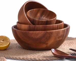 Bol de service en bois fait main indien, moderne, écologique, non traité, artisanat, pour mariage, salade, cadeau, bols de cuisine - Product Image 2