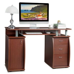 Scrivania per Computer Portatile in MDF 15mm, 115x55x74cm, con 1 Anta e 3 Cassetti, Colore Caffè (1 Pezzo) - Product Image 3