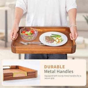 Bandeja de Servir de Madera de Lujo con Asas de Metal, Rectangular, para Desayuno, Té, Café, para Uso en el Hogar y Hoteles - Product Image 6