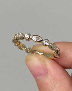 Anillo de eternidad completo con corte marquesa y redondo, cultivado en laboratorio, para mujer, apilable, de oro macizo de 14K, amuleto de aniversario para pareja - Product Image 2