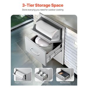 Armadietti a incasso in acciaio inox a triplo accesso per cucina da esterno 16.5" L x 29" A x 20.5" P, cassetti contenitori per isola BBQ - Product Image 3