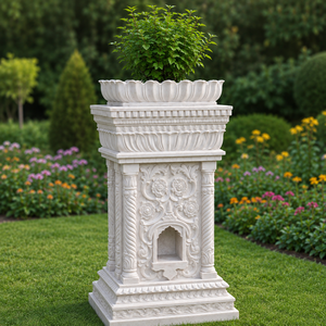 Premium Handcrafted Marble <b>Rectangle</b> Tulsi Pot Stand for Home Temple Garden Balcony Decorative Sacred Tulsi <b>Planter</b> Carved - Product Image 2