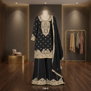 Salwar Kameez Noir Brodé pour Femme, Tenue Traditionnelle Indienne et Pakistanaise pour Mariage, Longueur au Sol, Coupe Classique - Product Image 5