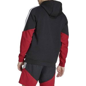 Sweat-shirt à capuche noir pour homme, manches raglan, color block rouge et jaune, coupe classique, décontracté, tricoté, pour l'automne - Product Image 2