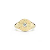 Anillo de sello con diamante cultivado en laboratorio de 0.25 ct, engaste de bisel en oro de 14k y 18k, banda llamativa de punta plana para dedo anular, anillo personalizado con letra/nombre, directo de fábrica