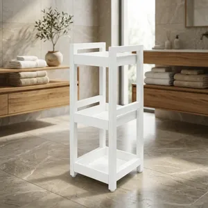 Étagère de rangement en bois blanc minimaliste à 3 niveaux pour la salle de bain, design gain de place - Product Image 3