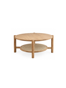 Modern Round Wood Coffee <b>Table</b> <b>With</b> Rattan <b>Shelf</b> Storage Living Room Furniture Scandinavian Design - Product Image 2