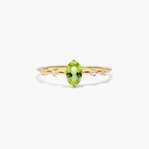 Oval Cut <b>Peridot</b> and Moissanite 14K Gold Plated 925 Sterling Silver Luxury Engagement <b>Ring</b> with Green Gemstone August Birthstone - Product Image 1