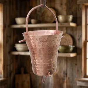 Chaîne de pluie décorative en cuivre martelé pour gouttière, décoration extérieure pour jardin et maison, suspension décorative - Product Image 4