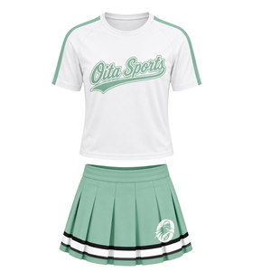 Mint <b>Green</b> Printed Cheer Uniform Set Short Sleeve Team Shirt <b>Pleated</b> <b>Skirt</b> Athletic Sportswear Training Practice Performance - Product Image 1