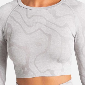 Haut court de sport pour femme de haute qualité, col rond doux, manches longues, coupe ajustée, compression, sexy, pour la gym - Product Image 4