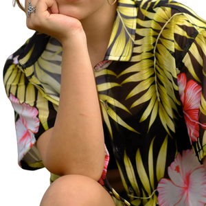 Camisa de chifón con estampado floral tropical para mujer, transpirable, de manga larga, fruncida, para piscina, viajes, resort, playa, informal, venta al por mayor - Product Image 2