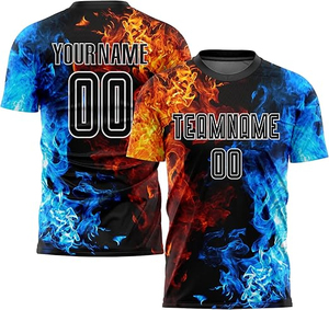 Maillot de football personnalisé par sublimation pour homme, manches courtes, bleu et blanc, impression du nom de l'équipe, évacuation de l'humidité, coupe classique, toutes saisons - Product Image 4