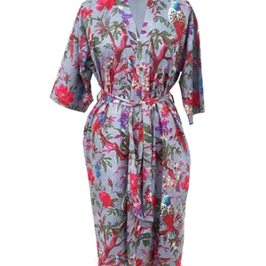Batas de mujer de algodón 100%, bata Kimono indio estampada con cierre de cordón, transpirable para la temporada de invierno - Product Image 1