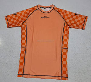 RILL INTERNATIONAL T-shirt de compression à manches courtes pour homme, à carreaux orange, à séchage rapide, pour le sport - Product Image 2
