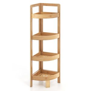 Organizzatore Angolare a 4 Ripiani in Bambù, Scaffale Autoportante per Bagno, Design Moderno, Durevole ed Elegante - Product Image 1