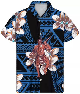 <b>Men's</b> Short Sleeve <b>Hawaiian</b> <b>Shirt</b> Blue Tropical Floral Print Turn-Down Collar Button Up Summer Vacation Top - Product Image 3