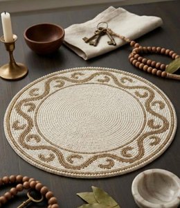 Custom Floral <b>Beaded</b> Satin Table <b>Placemat</b> Round Dining Mat Handmade Decorative Pad for Hospitality - Product Image 5