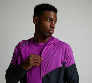 Men's Hooded <b>Windbreaker</b> Jacket Color Blocking Purple <b>Black</b> Zipper Closure Sporty Outdoor Wear Autumn Polyester Material - Product Image 4