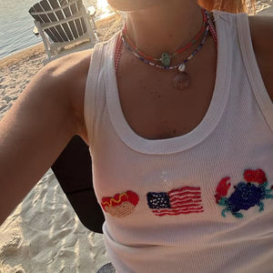 Débardeur brodé à la main avec perles de rocaille pour femme, design personnalisé, perles de rocaille sur mesure - Product Image 1