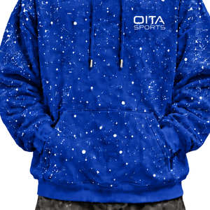 Sudadera con Capucha Extra Grande para Hombre, Estampado Galáctico Azul Cobalto, Felpa Gruesa, Estilo Urbano, con Cordón Ajustable - Product Image 6